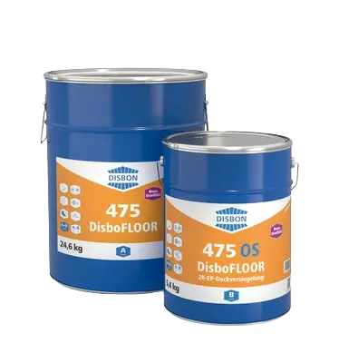 DISBOFLOOR 475 OS 2K-EP-DECKVERSIEGELUNG 30kg, Frontansicht der beiden Kübel