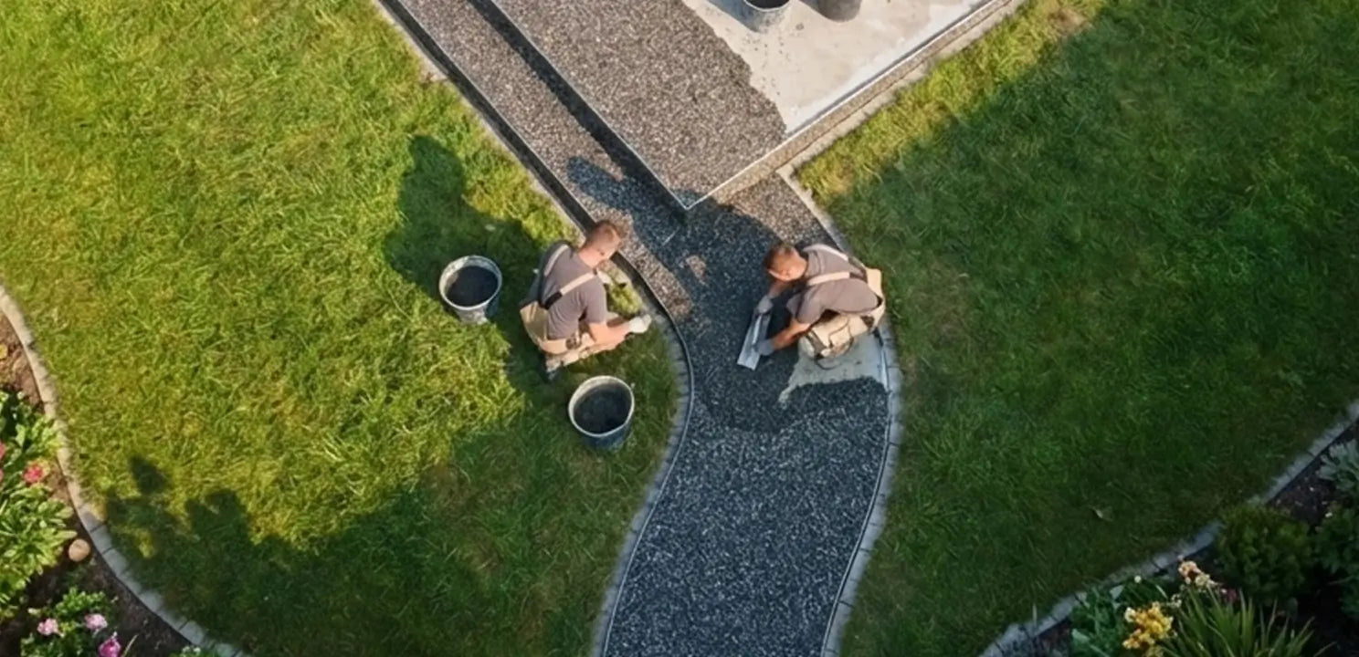 Steinteppich-Komplettset für den Außenbereich - Wird verlegt in der Farbe Grigio Ghedi